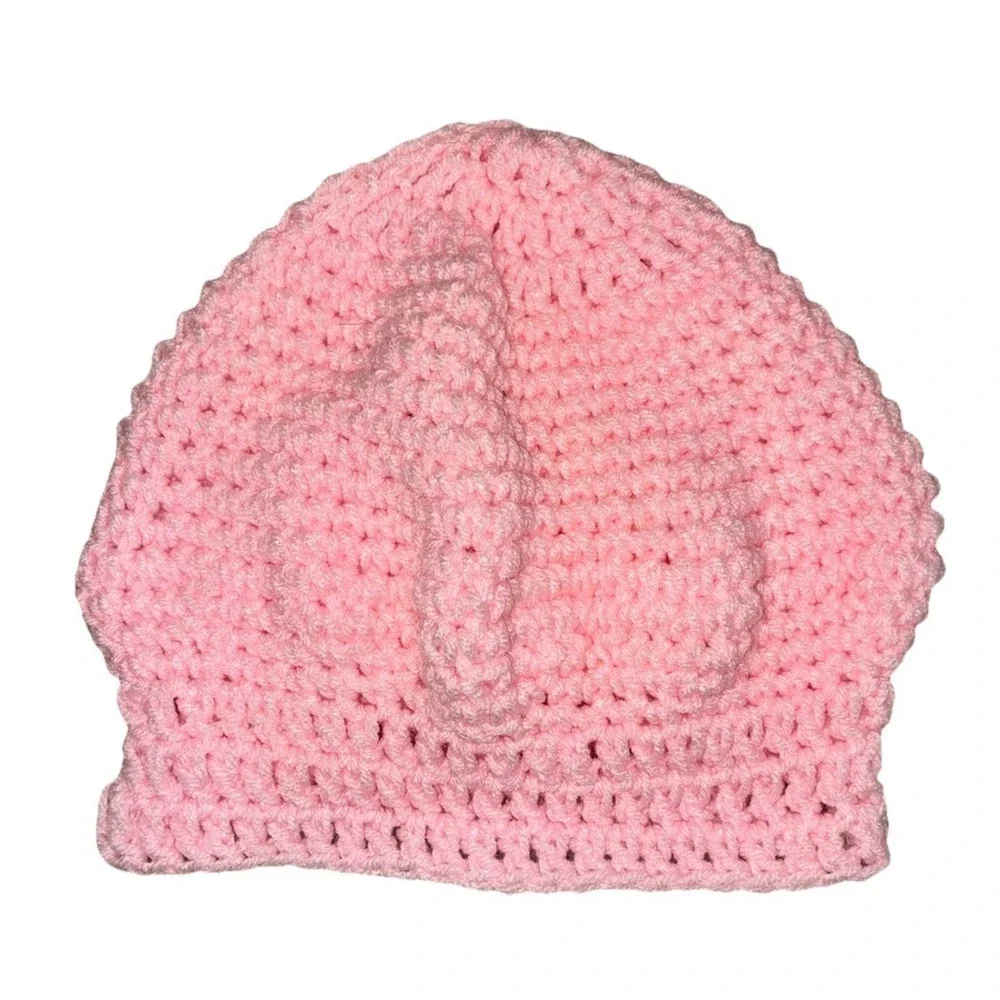 Beanie Hat Women's Pink Crochet Handmade Baret One Size‎ NEW